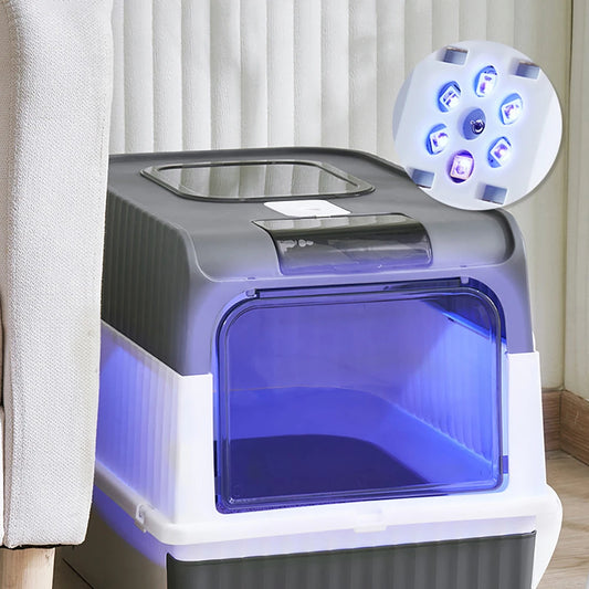 Cat Litter Box With UVC Ultraviolet Function Large Enclosed Top Entry Anti-Splashing Litter Box With Lid Convenient Auto-Off